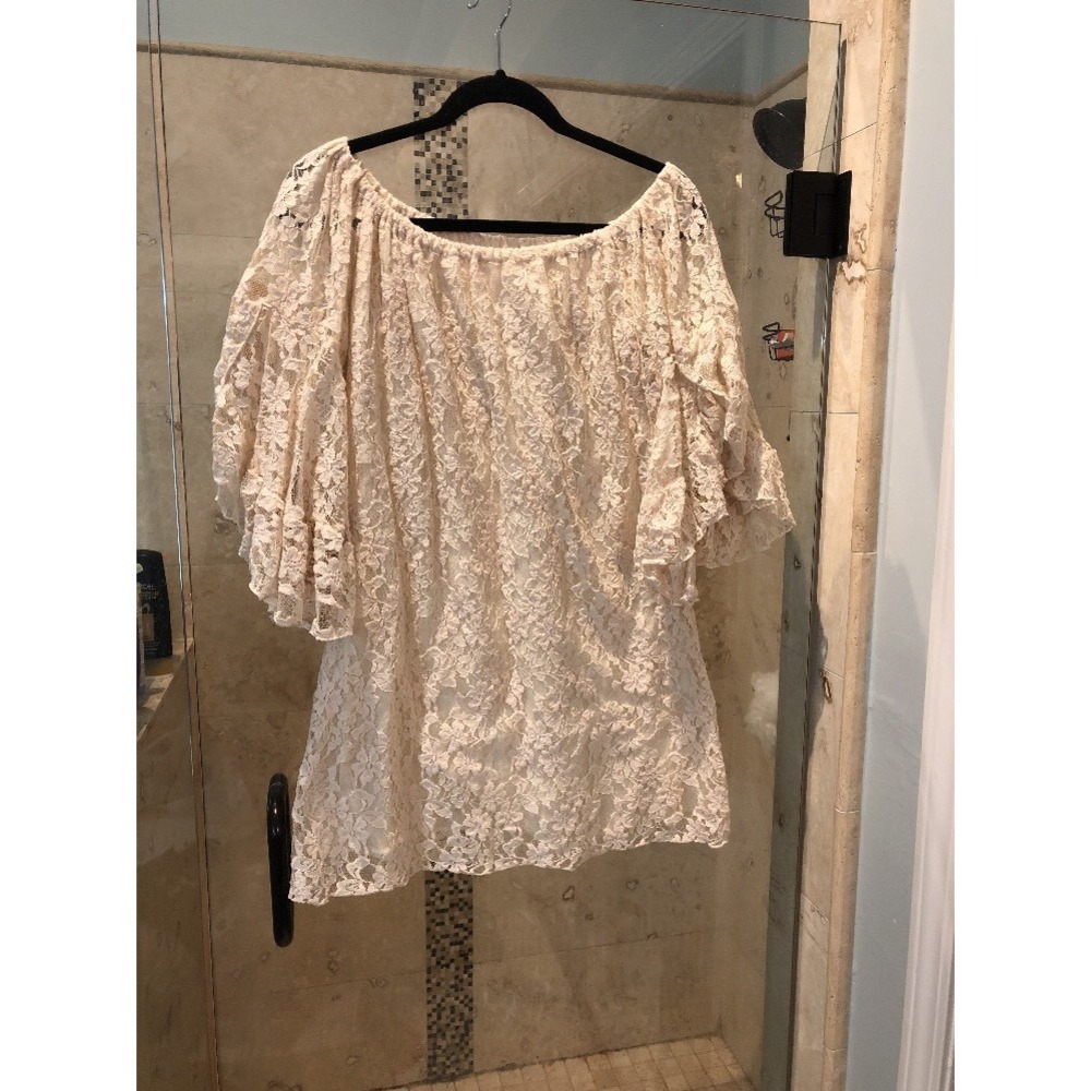 Elan Lace Dress Ivory Boho Festival Bell Sleeve Mini L LP-550
